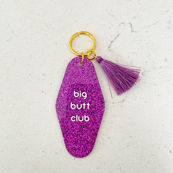 Big Butt Club Purple Glitter Motel Keychain With Tassel NWT - Picture 1 of 2